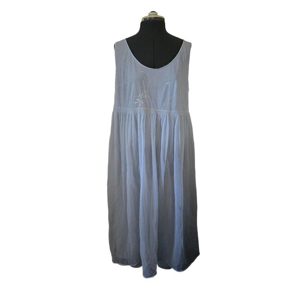 VTG 60s Vassarette Hollywood Baby Blue Embroidered Empire Waist Nightgown Demure - Picture 1 of 6
